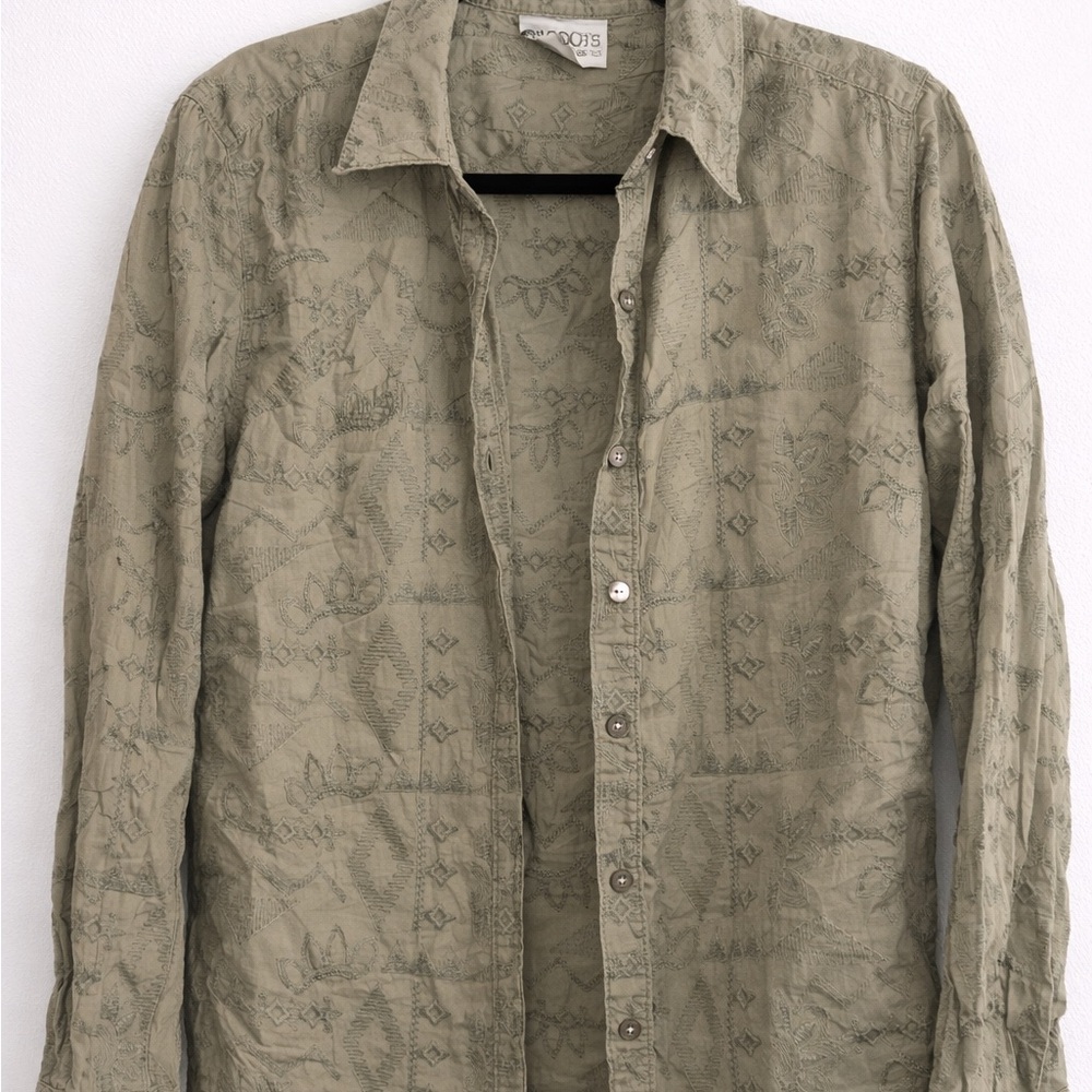 Chico's Olive Textured Button-Front Shirt Jacket